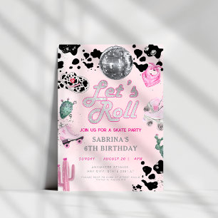 Let's roll Girls Pink Cowgirl Birthday Invitation