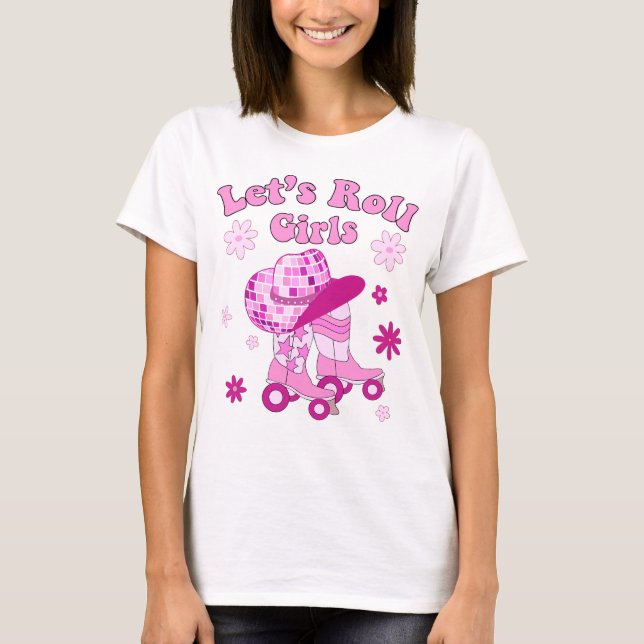 Let's Roll Girls Rolling Skates Western Cowgirl Co T-Shirt (Front)