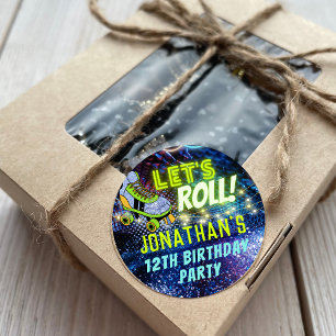 Let's Roll Glow Roller Skating Boys Party Favour Classic Round Sticker