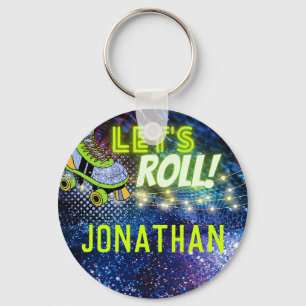 Let's Roll Glow Roller Skating Boys Party Favour Key Ring