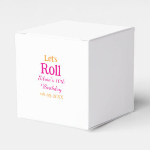 Let's roll happy 10th birthday add name retro pink favour box