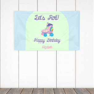 Let's Roll Happy Birthday Retro Roller Skate Banner