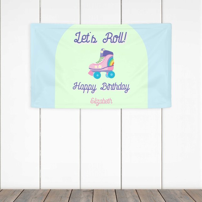 Let's Roll Happy Birthday Retro Roller Skate Banner (Creator Uploaded)