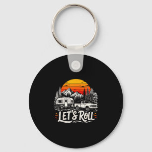 Lets roll pickup truck camper mountains sunset key ring