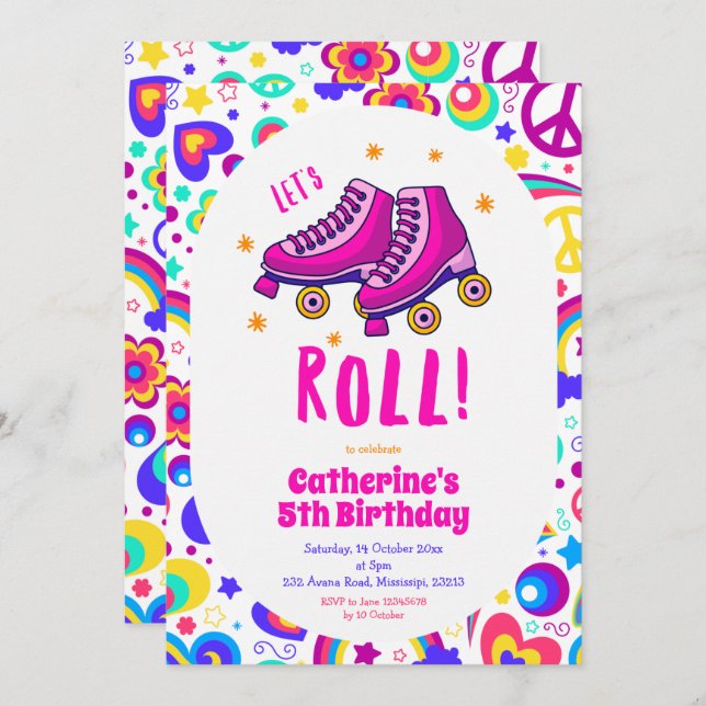 Let's Roll Pink Birthday Invitation (Front/Back)