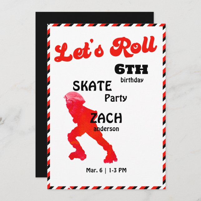 Let's Roll Red & Black Birthday Party Invitation (Front/Back)
