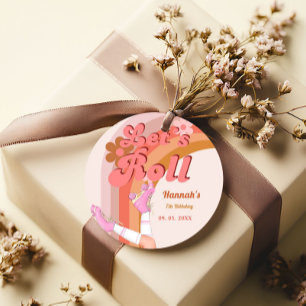 Let's Roll Retro Groovy Roller Skate Birthday Part Favour Tags