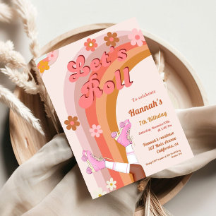 Let's Roll Retro Groovy Roller Skate Birthday Part Invitation