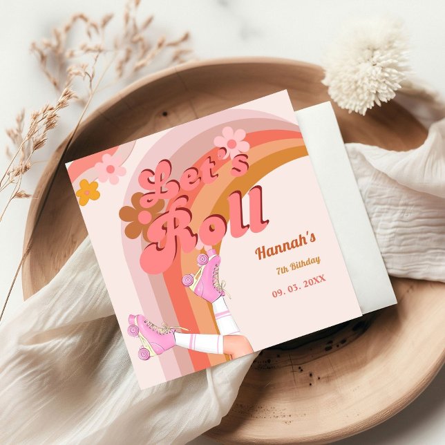 Let's Roll Retro Groovy Roller Skate Birthday Part Napkin (Creator Uploaded)