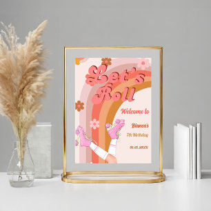 Let's Roll Retro Groovy Roller Skate Birthday Part Poster