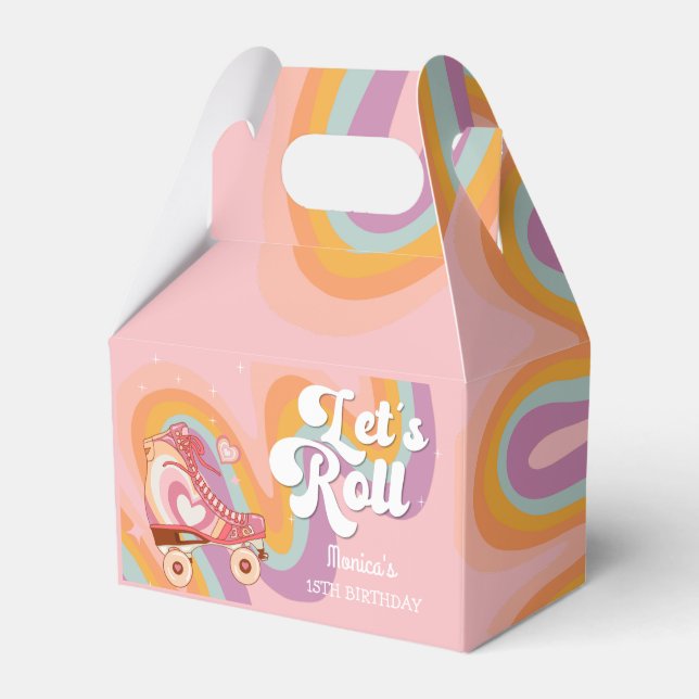 Let's roll retro roller skate birthday party favour box (Front Side)