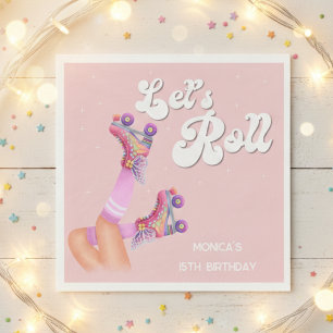 Let's roll retro roller skate birthday party napkin