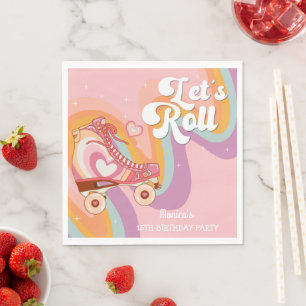 Let's roll retro roller skate birthday party napkin