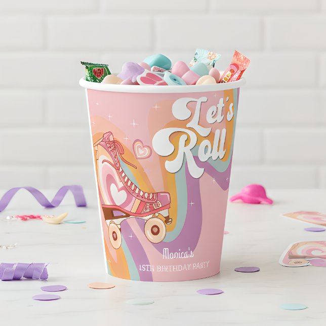 Let's roll retro roller skate birthday party paper cups (Creator Uploaded)