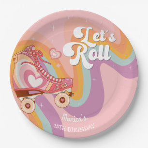Let's roll retro roller skate birthday party paper plate