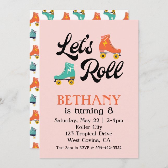 Let's Roll Roller Skate Birthday Invitation (Front/Back)