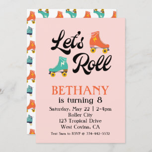 Let's Roll Roller Skate Birthday Invitation
