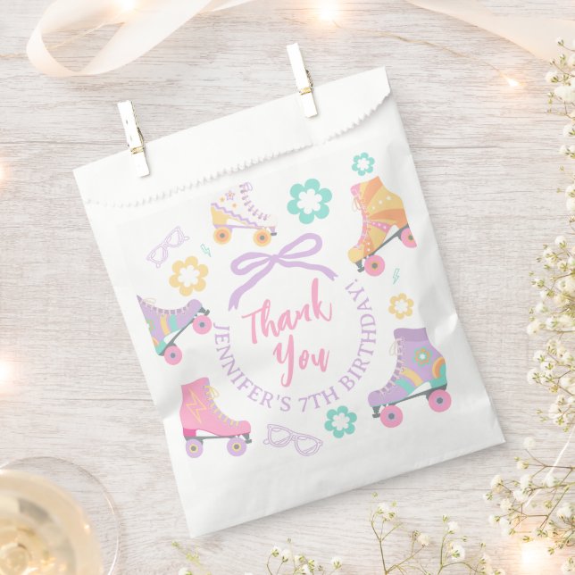 Lets Roll Roller Skate Groovy Birthday Thank you Favour Bag (Clipped)