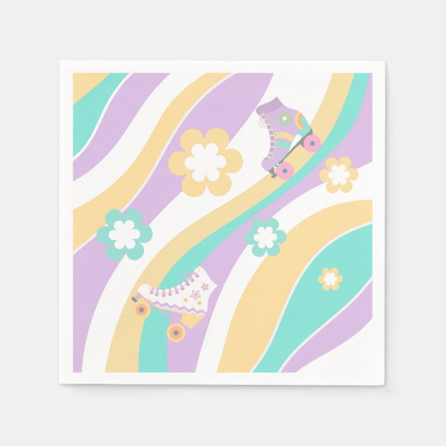 Lets Roll Roller Skate Groovy Girl Birthday Pastel Napkin (Front)