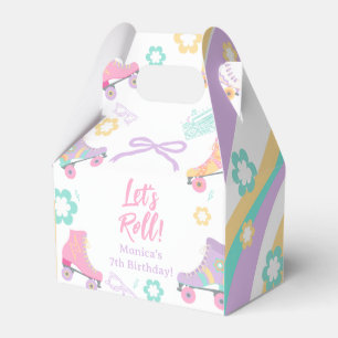 Lets Roll Roller Skate Retro Girl Birthday Pastel Favour Box
