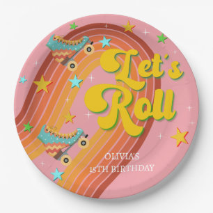 Let's roll roller skate retro rainbow paper plate