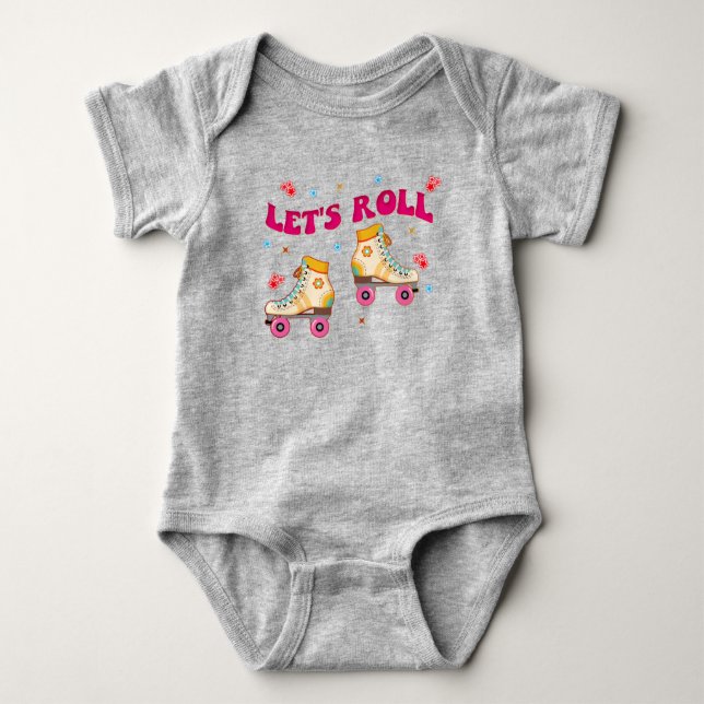 Let's Roll Roller Skate Retro Skater Lovers  Baby Bodysuit (Front)