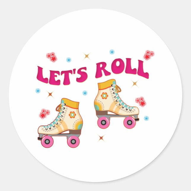 Let's Roll Roller Skate Retro Skater Lovers  Classic Round Sticker (Front)