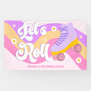 Let's Roll Roller Skate Skating Birthday Party Banner