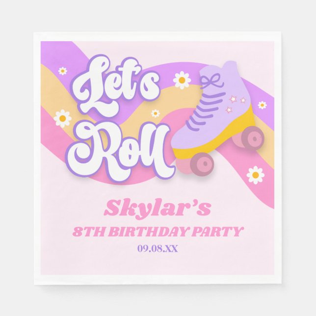 Let's Roll Roller Skate Skating Birthday Party Napkin (Front)