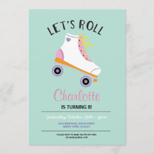 Let's Roll RollerSkate Girls Birthday Party Invite