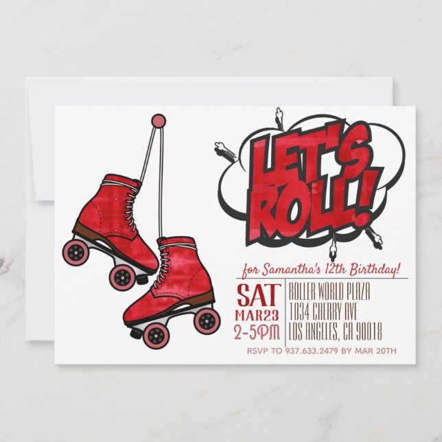 Let's Roll Skating Birthday Invitation (Front)