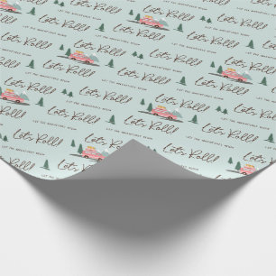 Let's Roll The Adventure Begins Pink Retro Van Wrapping Paper
