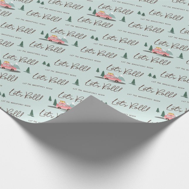 Let's Roll | The Adventure Begins Pink Retro Van Wrapping Paper (Corner)