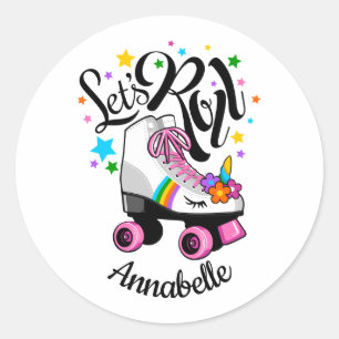 Let's Roll Unicorn Roller skate girl's Classic Round Sticker