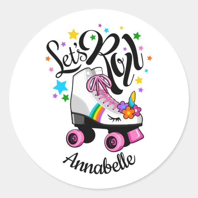 Let's Roll Unicorn Roller skate girl's Classic Round Sticker (Front)