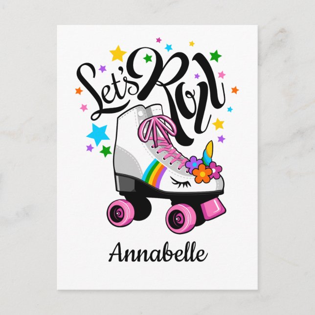 Let's Roll Unicorn Roller skate girl's Postcard (Front)