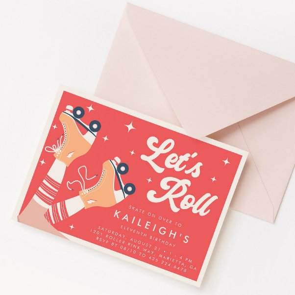 Let's Roll Y2K 90s Roller Skate Girls Birthday Invitation (Creator Uploaded)