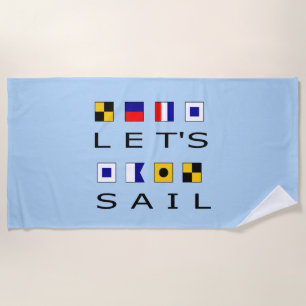 Let's Sail Colourful Nautical Flags Beach Towel