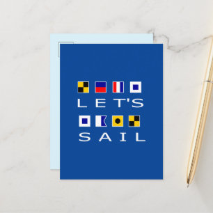 Let's Sail Colourful Nautical Flags Dark Colour Postcard