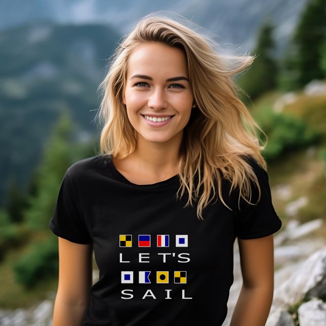 Let's Sail Colourful Nautical Flags Dark Colour T-Shirt (Creator Uploaded)