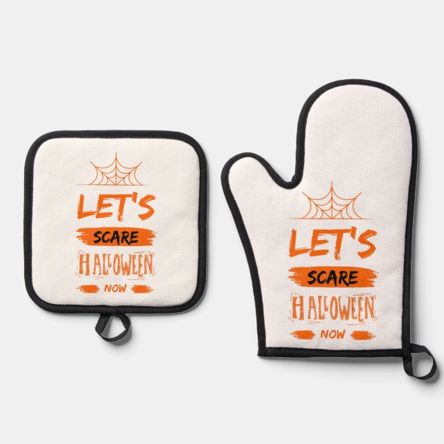 let's scare halloween now oven mitt & pot holder set (Front)
