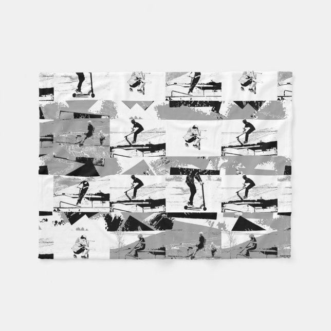 Lets Scoot Around - Stunt Scooter Rider Fleece Blanket (Front (Horizontal))