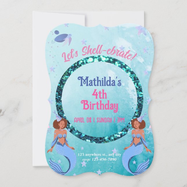 Let's shell-ebrate! cute mermaid Invitation (Front)
