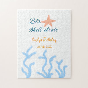 Let's shell-ebrate under the sea blue birthday jigsaw puzzle