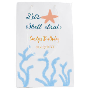 Let's shell-ebrate under the sea blue birthday medium gift bag