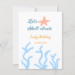 Let's shell-ebrate under the sea blue birthday postcard