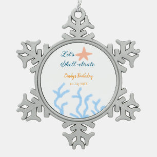 Let's shell-ebrate under the sea blue birthday snowflake pewter christmas ornament