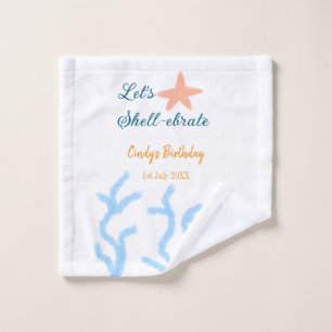 Let's shell-ebrate under the sea blue birthday wash cloth