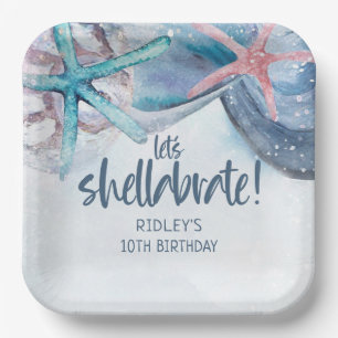 Let's Shellabrate Starfish Shells Beach Birthday Paper Plate