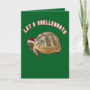Lets Shellebrate Christmas Tortoise Wearing Santa  Holiday Card